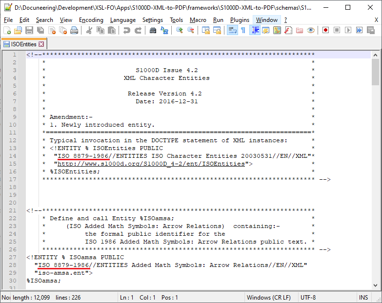 S1000D v4.2 ISO 8879:1986 Character Entities